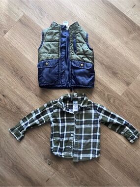 Little Lad Olive & Navy Plaid Toddler Button-Up Shirt and Vest